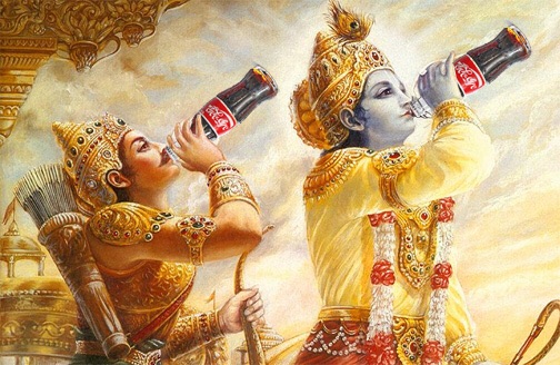 Krishna and Arjuna drink coca cola