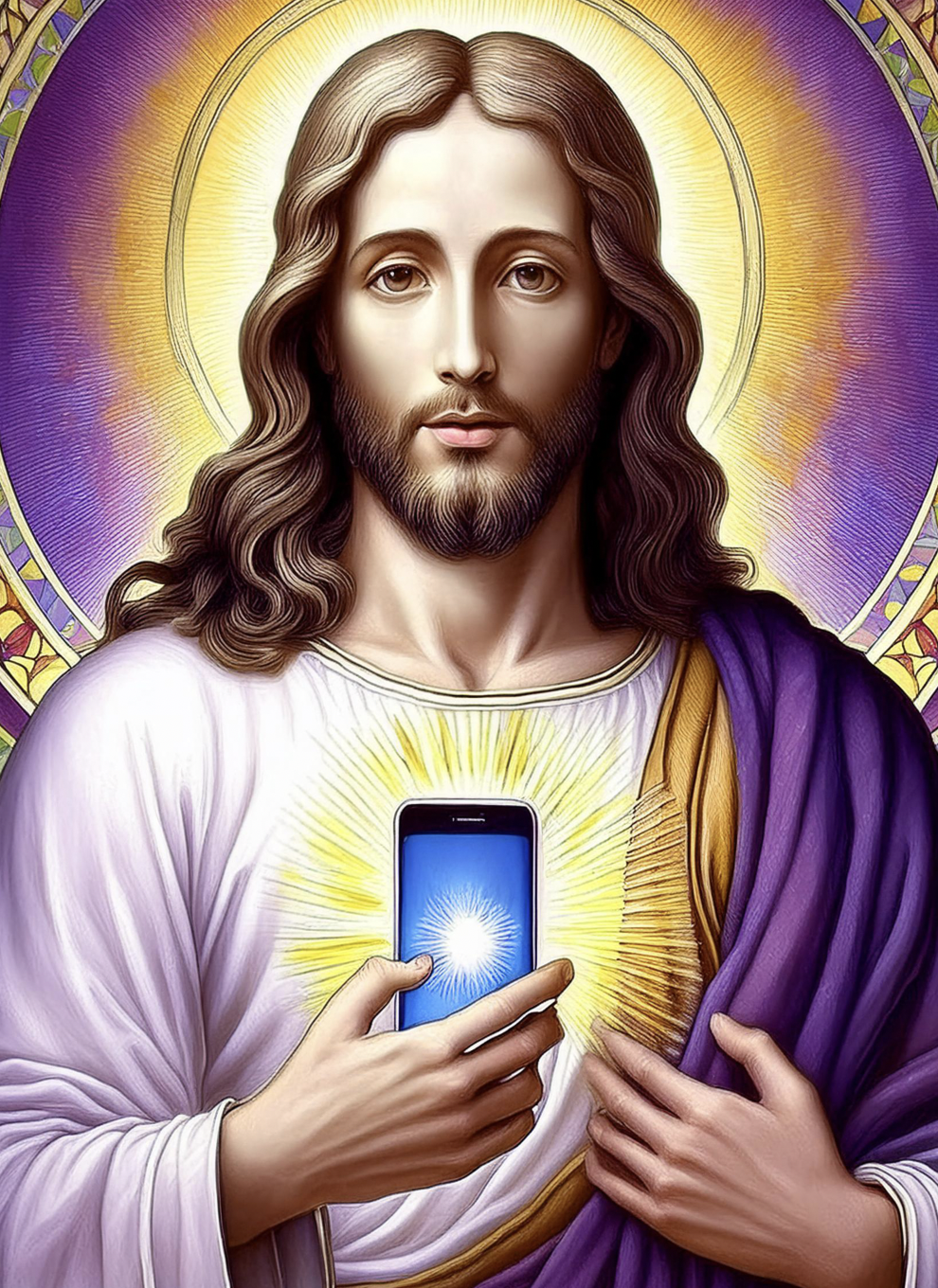 Jesus Christ smartphone addict